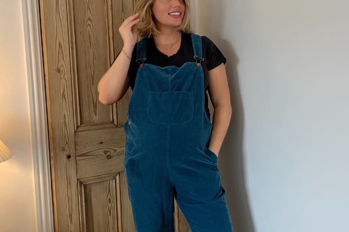 Clary & Peg Doris Dungarees in Petrol Blue Needlecord 2