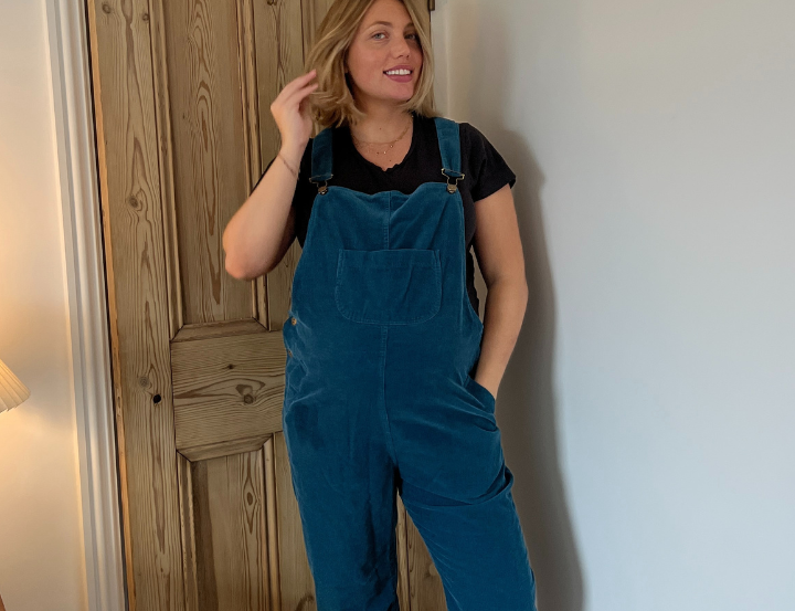 Clary & Peg Doris Dungarees in Petrol Blue Needlecord 2