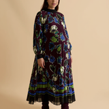 Printed High Neck Pleated Midi Dress maternity