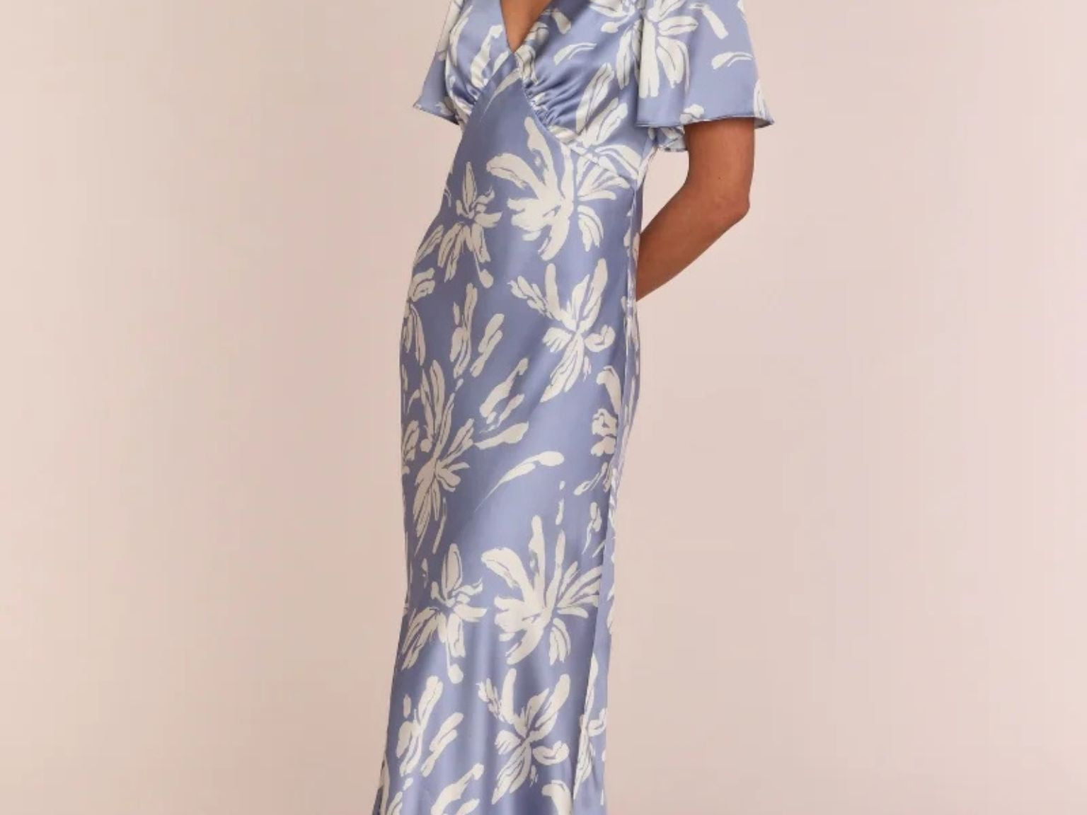 Model wearing Rewritten Ellis Dress in Blue Lily Print