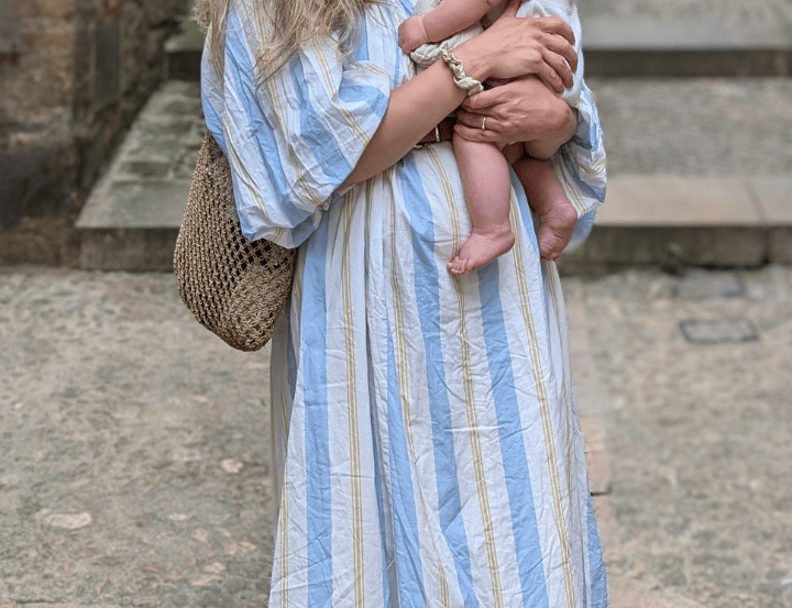 Palm Noosa Sicily Dress in Blue and Yellow Stripe 2