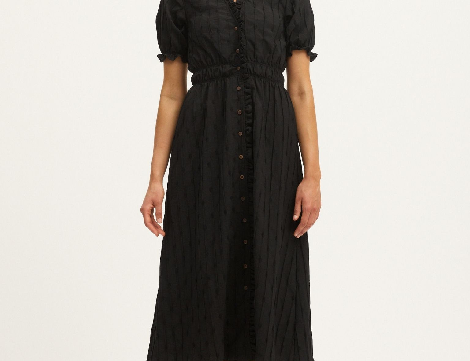 Model wearing Summery Copenhagen Karen Midi Dress in Black – front view