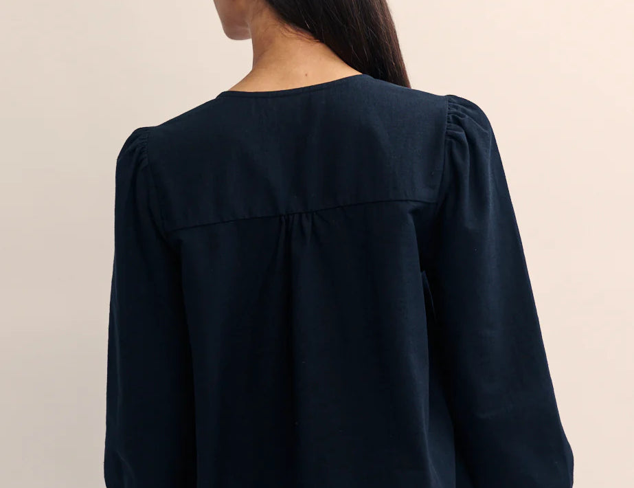 Nobody's Child Black Linen-Blend Tie Front Bernadetta Blouse 2
