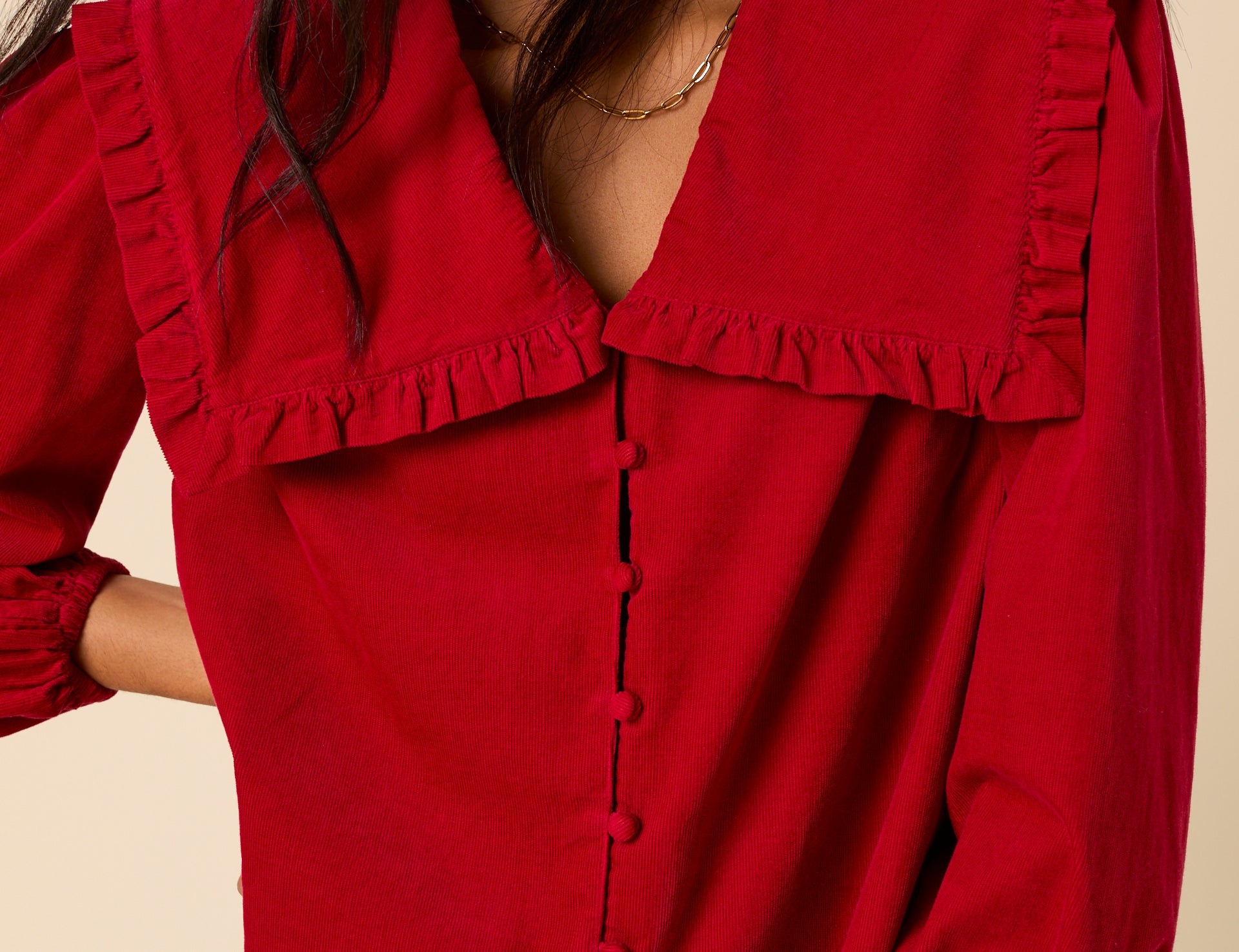 Nobody's Child Red Cord Oversized Ruffle Collar Blouse 1