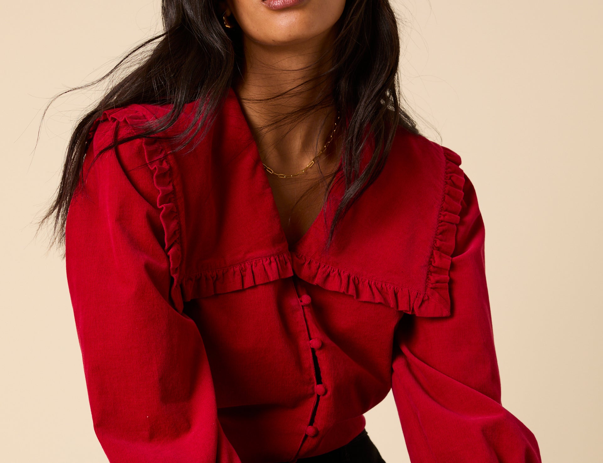 Nobody's Child Red Cord Oversized Ruffle Collar Blouse 2