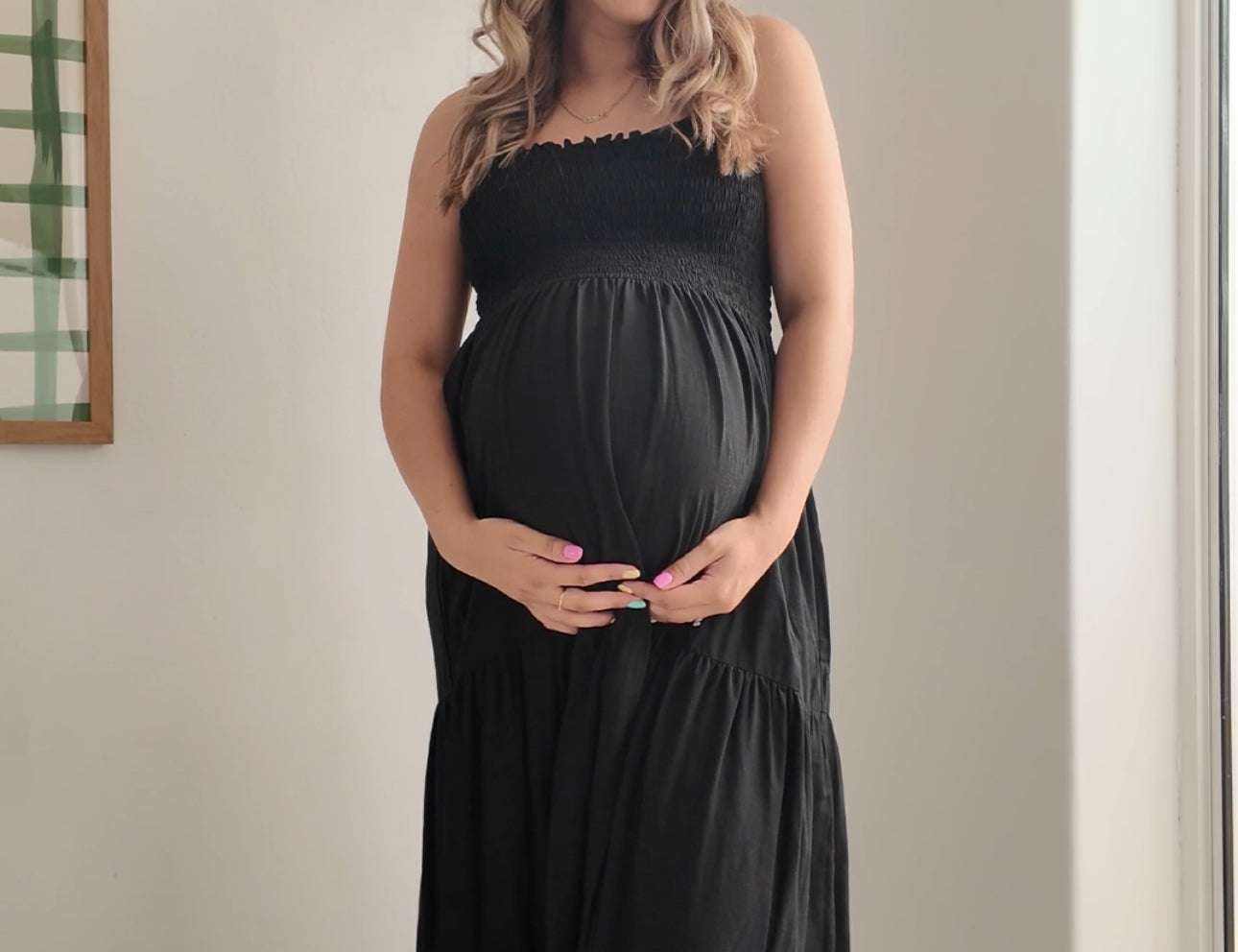 Pietro Brunelli Maternity Holly Smocked Maxi Dress in Black 1