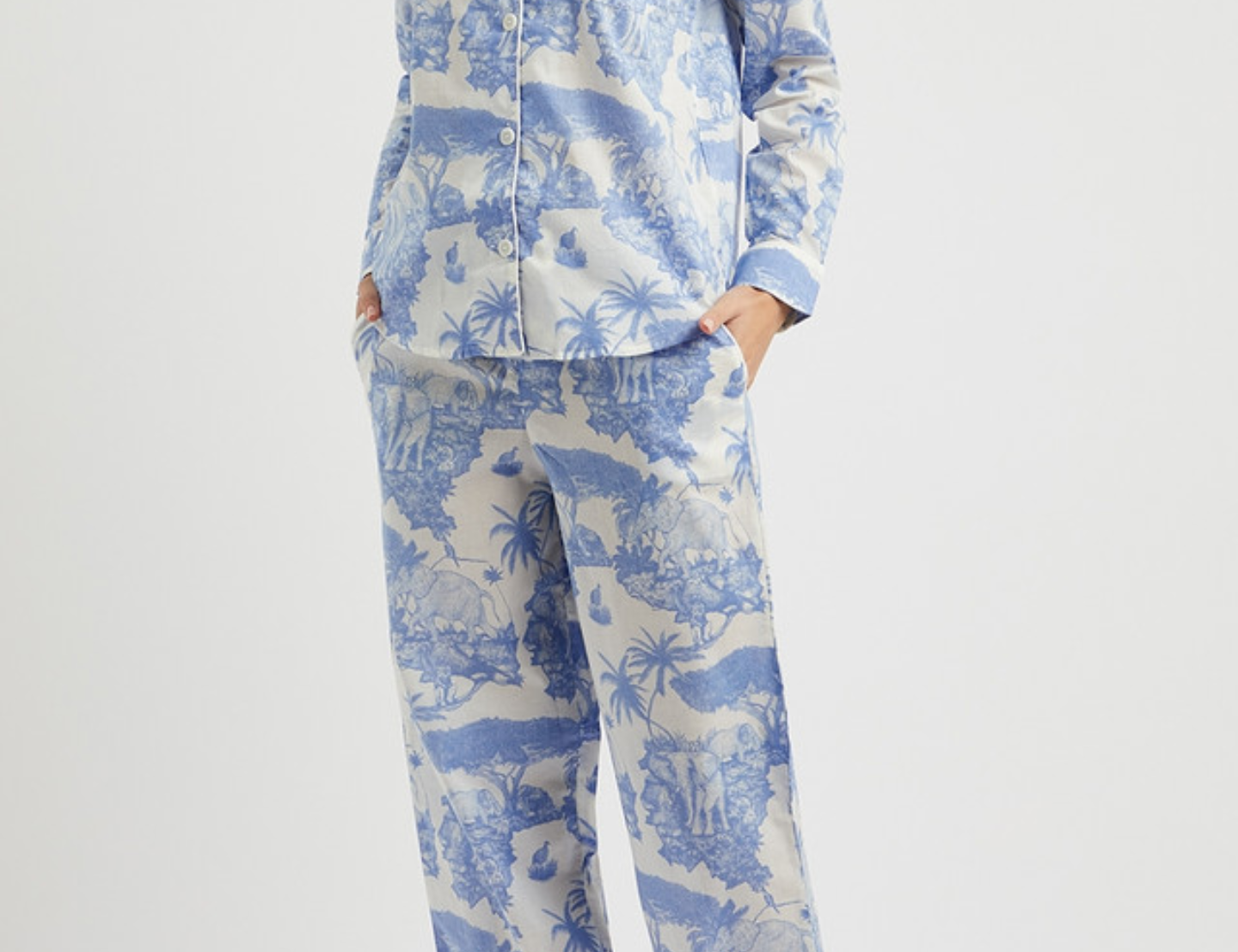 Desmond & Dempsey Long Pyjama Set - Loxodonta Blue 1