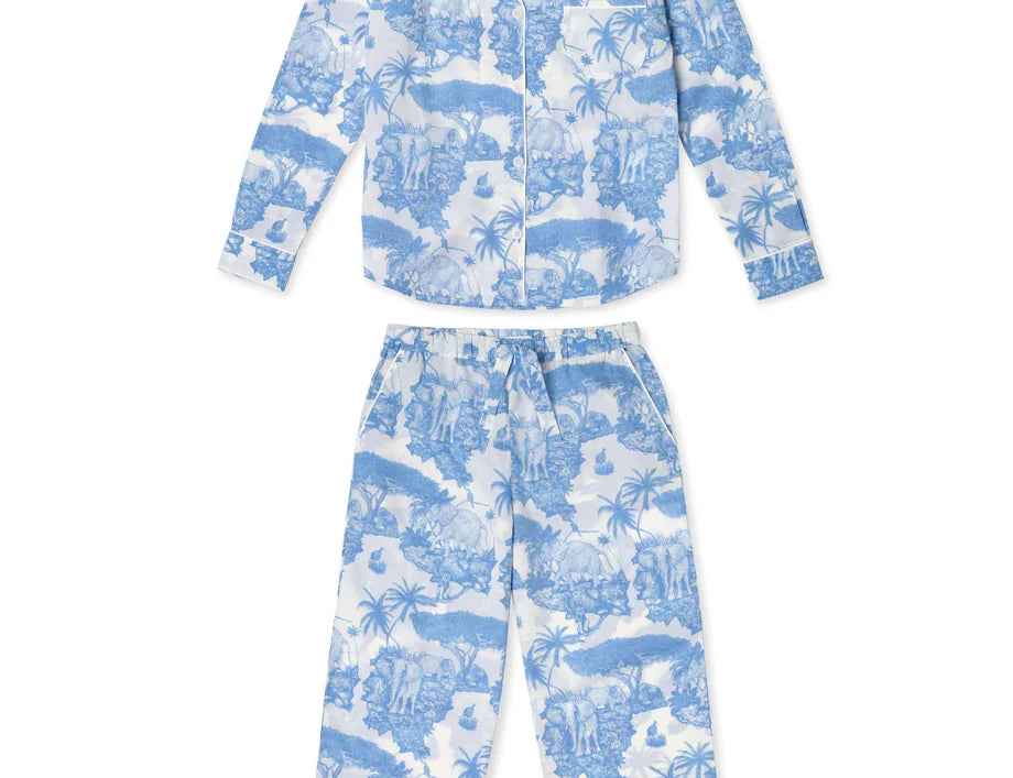 Desmond & Dempsey Long Pyjama Set - Loxodonta Blue 2