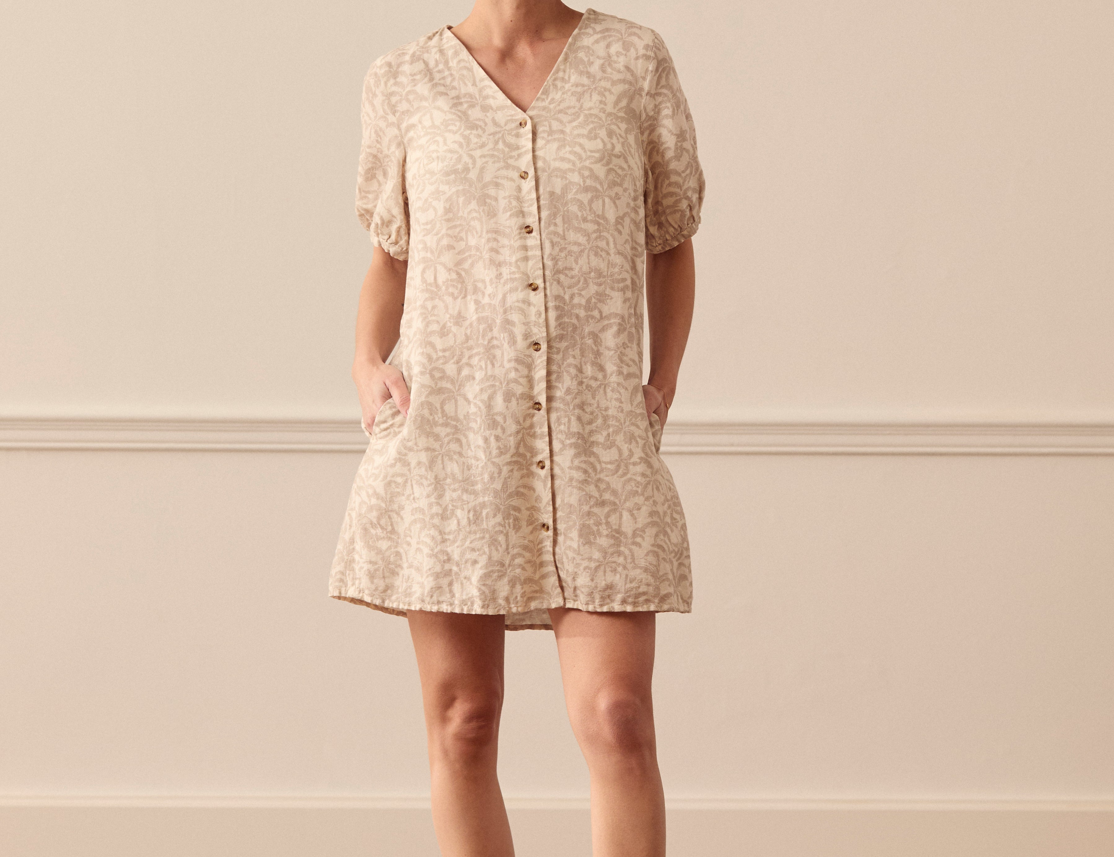 Whistles Palm Print Linen Blend Dress 2