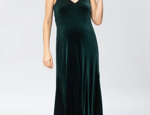 Pietro Brunelli Maternity Auriga Green Maxi Maternity Dress with Side Slit 1