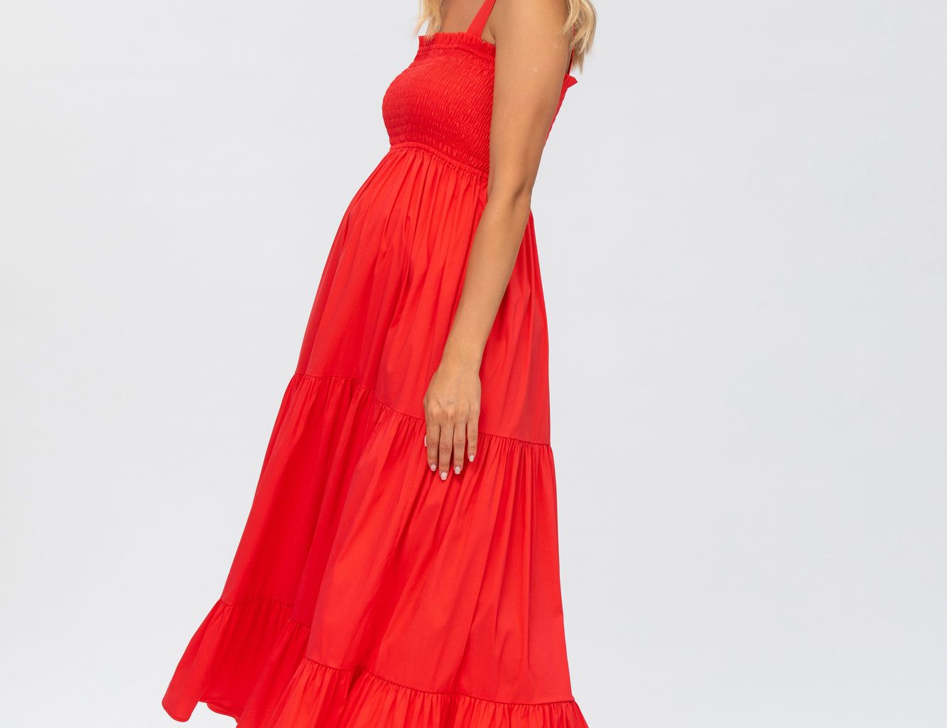 Pietro Brunelli Maternity Holly Red Maxi Maternity Dress in Poplin 1