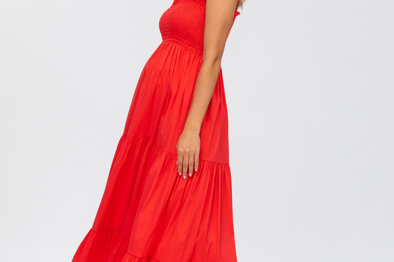 Pietro Brunelli Maternity Holly Red Maxi Maternity Dress in Poplin 1