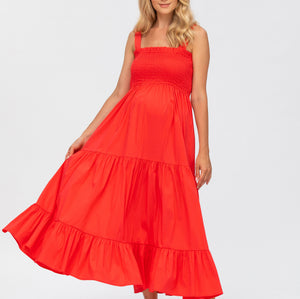 Pietro Brunelli Maternity Holly Red Maxi Maternity Dress in Poplin 3