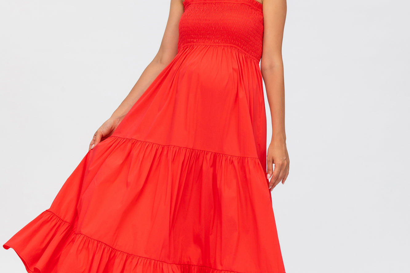 Pietro Brunelli Maternity Holly Red Maxi Maternity Dress in Poplin 3