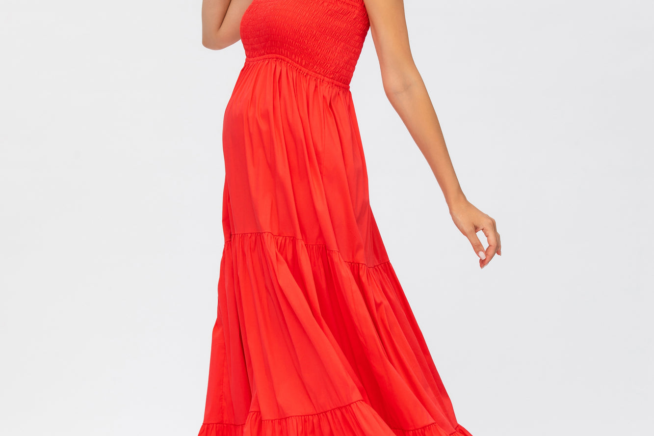 Pietro Brunelli Maternity Holly Red Maxi Maternity Dress in Poplin 4