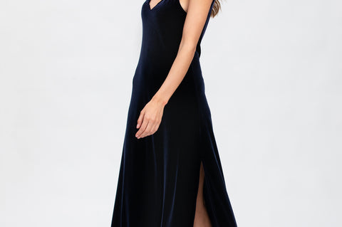 Pietro Brunelli Maternity Auriga Navy Maxi Maternity Dress with Side Slit 1