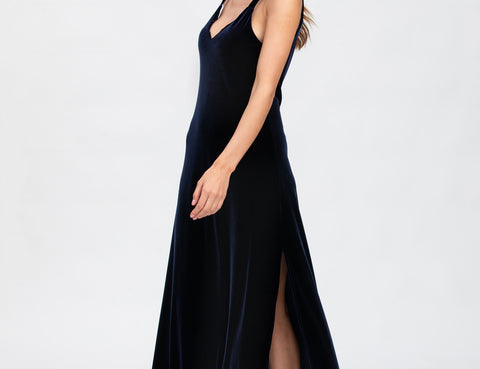Pietro Brunelli Maternity Auriga Navy Maxi Maternity Dress with Side Slit 1