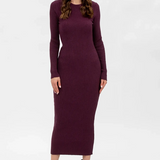 Pietro Brunelli Maternity Stella Fitted Dress in Bordeaux with Long Sleeves 1