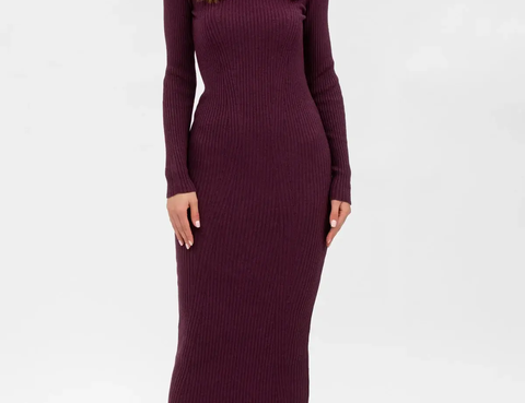 Pietro Brunelli Maternity Stella Fitted Dress in Bordeaux with Long Sleeves 1