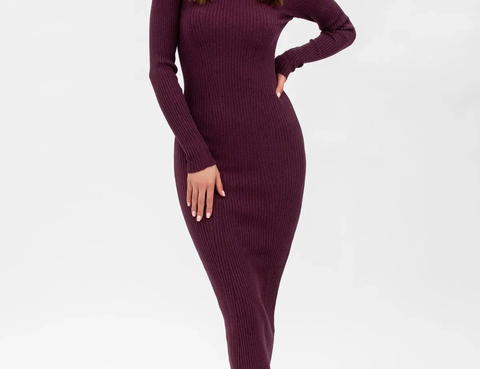 Pietro Brunelli Maternity Stella Fitted Dress in Bordeaux with Long Sleeves 2