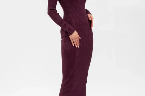 Pietro Brunelli Maternity Stella Fitted Dress in Bordeaux with Long Sleeves 3
