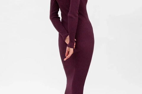 Pietro Brunelli Maternity Stella Fitted Dress in Bordeaux with Long Sleeves 4