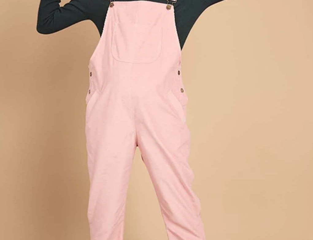 Clary & Peg Doris Dungarees in Pink Needlecord 1