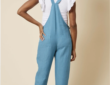 Clary & Peg Doris Dungarees in Bright Blue Linen 2