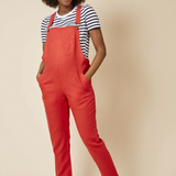 Clary & Peg Doris Dungarees in Pillar Box Red Linen 2