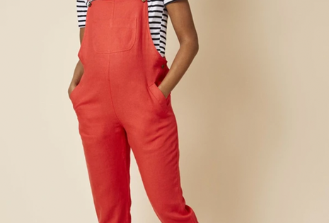 Clary & Peg Doris Dungarees in Pillar Box Red Linen 2