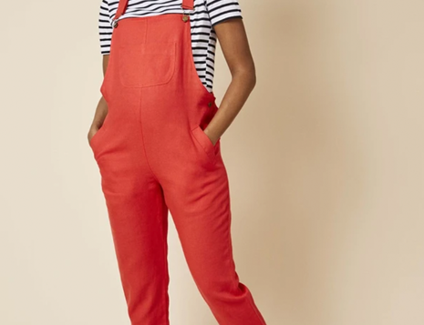 Clary & Peg Doris Dungarees in Pillar Box Red Linen 2