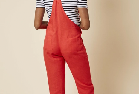 Clary & Peg Doris Dungarees in Pillar Box Red Linen 3