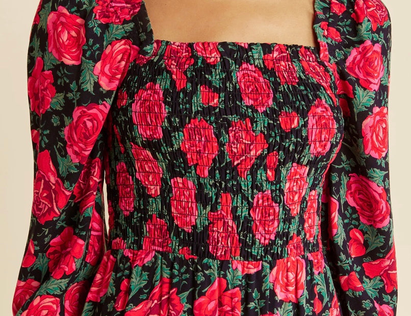 Albaray Rose Print Shirred Bodice Dress 2