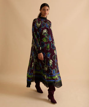 Florere Printed High Neck Pleated Midi Dress 1