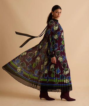 Florere Printed High Neck Pleated Midi Dress 6