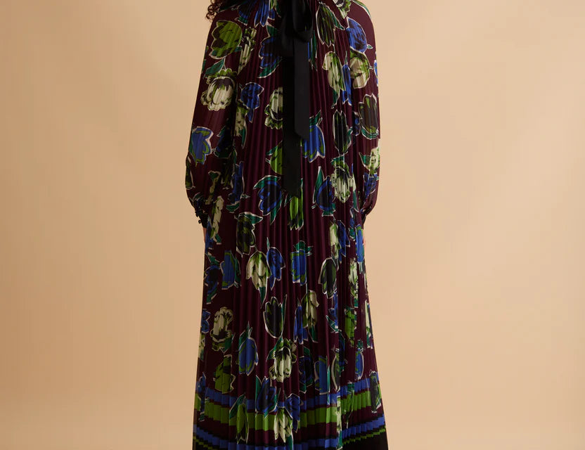 Florere Printed High Neck Pleated Midi Dress 3