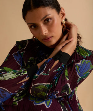 Florere Printed High Neck Pleated Midi Dress 4