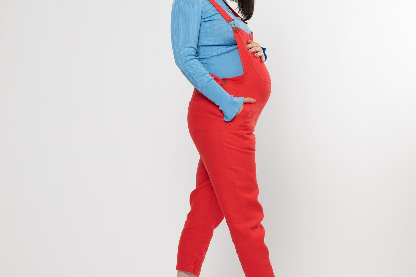 Clary & Peg Doris Dungarees in Pillar Box Red Linen 1