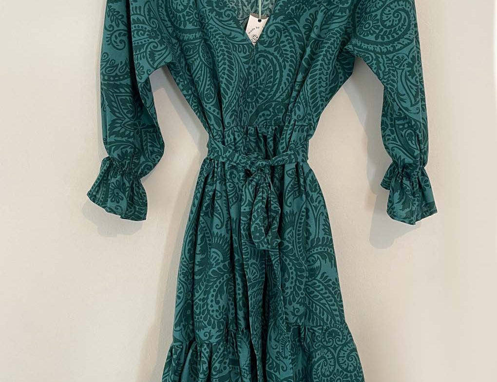 Made by SJP Made by SJP Midi Long Sleeve Smock Dress - Teal 1