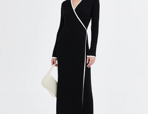 Jillian Boustred Isla Wrap Dress - Black with cream trim 1
