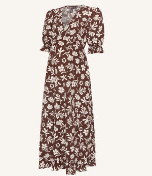 Nobody's Child Maternity Brown Botanical Print Delilah Midi Dress 1