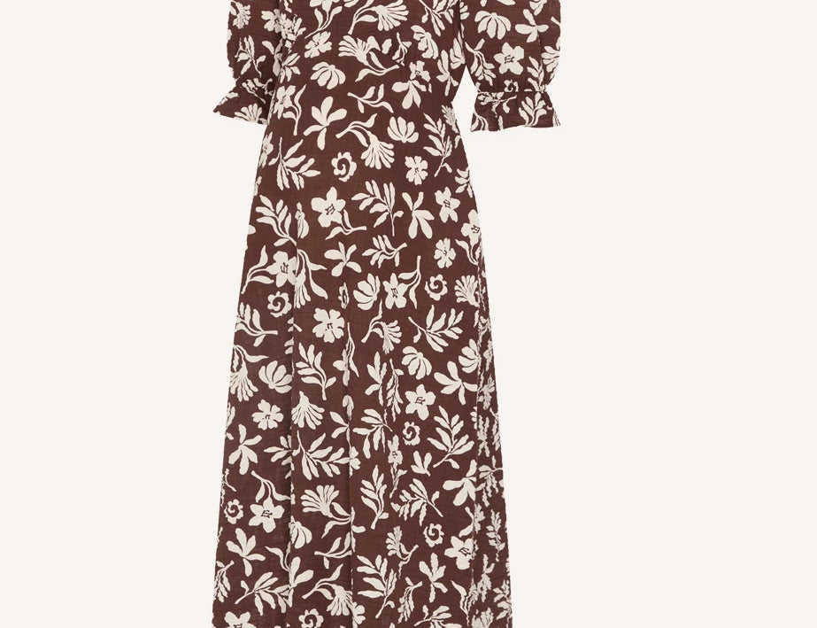 Nobody's Child Maternity Brown Botanical Print Delilah Midi Dress 1