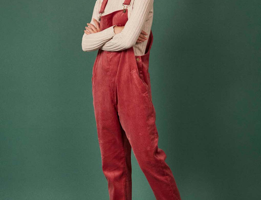 Clary & Peg Dungarees in Rose Pink Corduroy 1