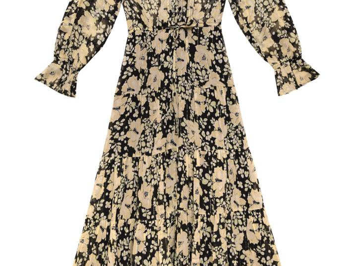 Rixo Indigo Midi Dress Umbrella Floral Black 2