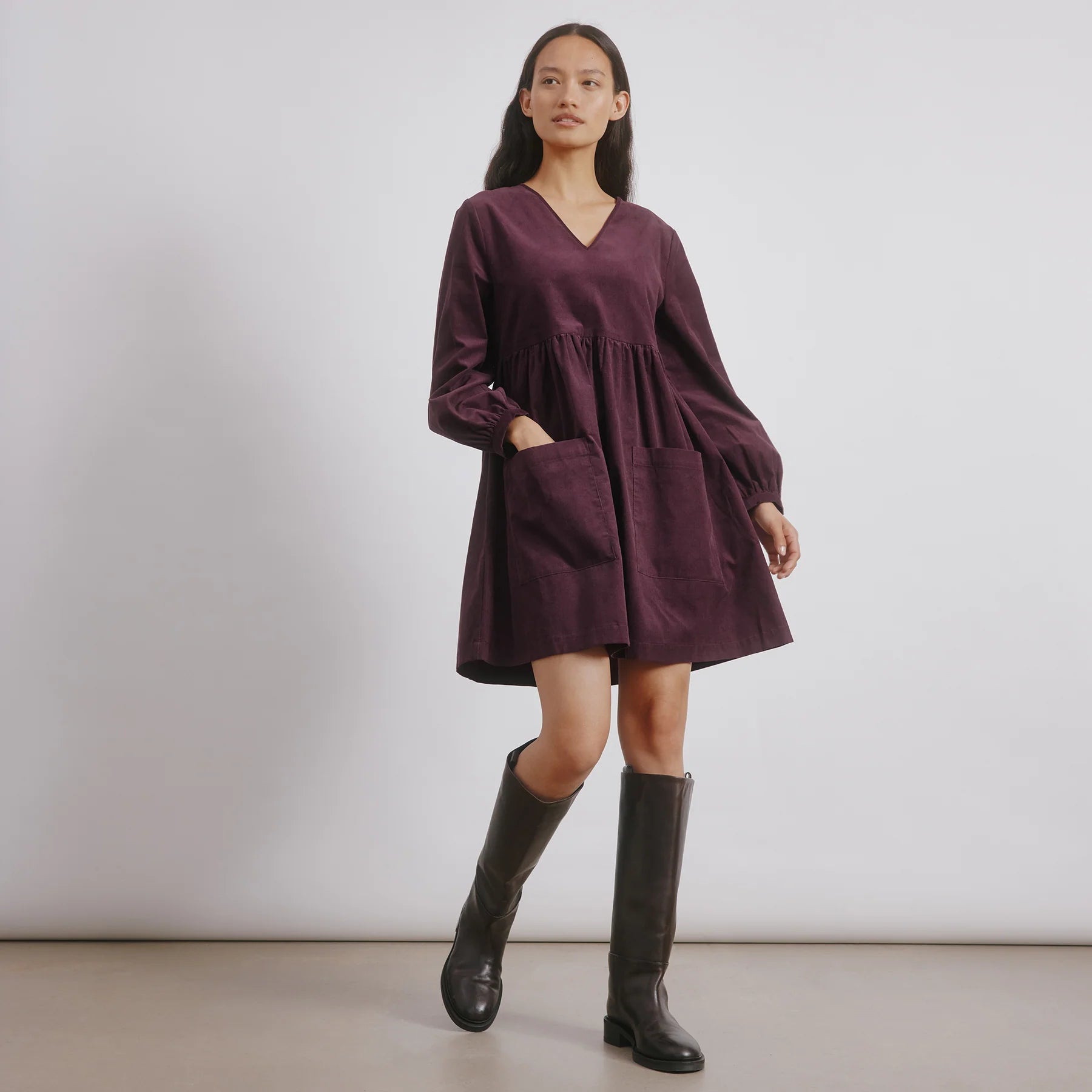 short cord dress Ros Panelled Cord Short Dress-Navy