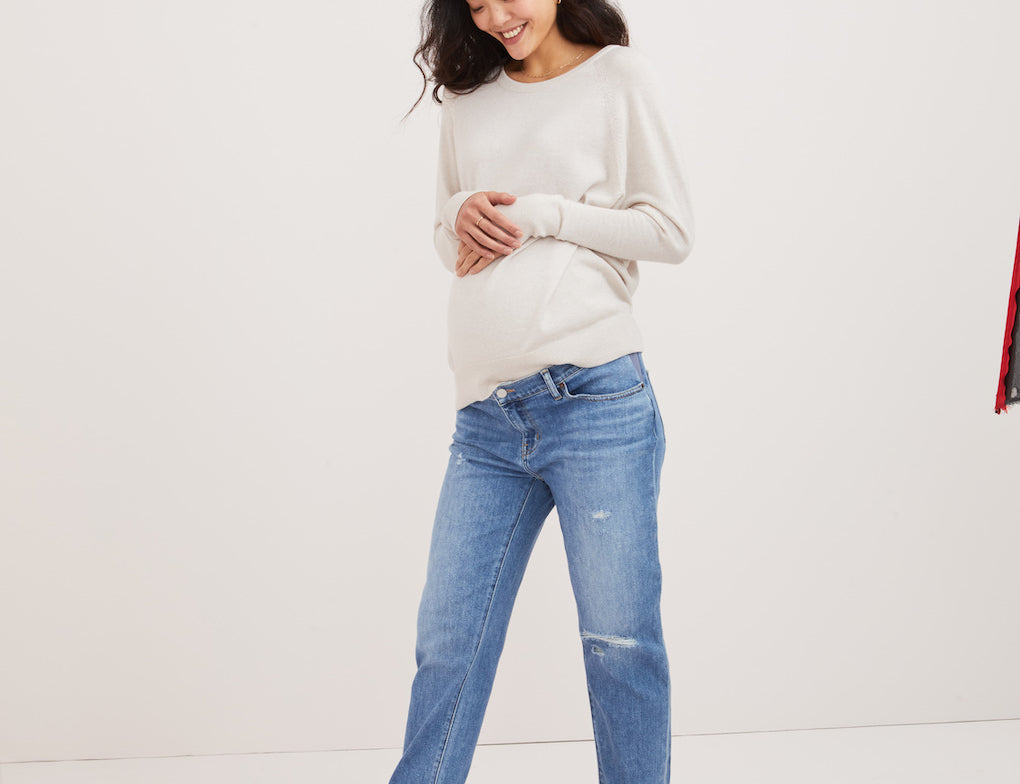 Hatch Under the Bump Boyfriend Maternity Jean in Destroyed Light Wash 2