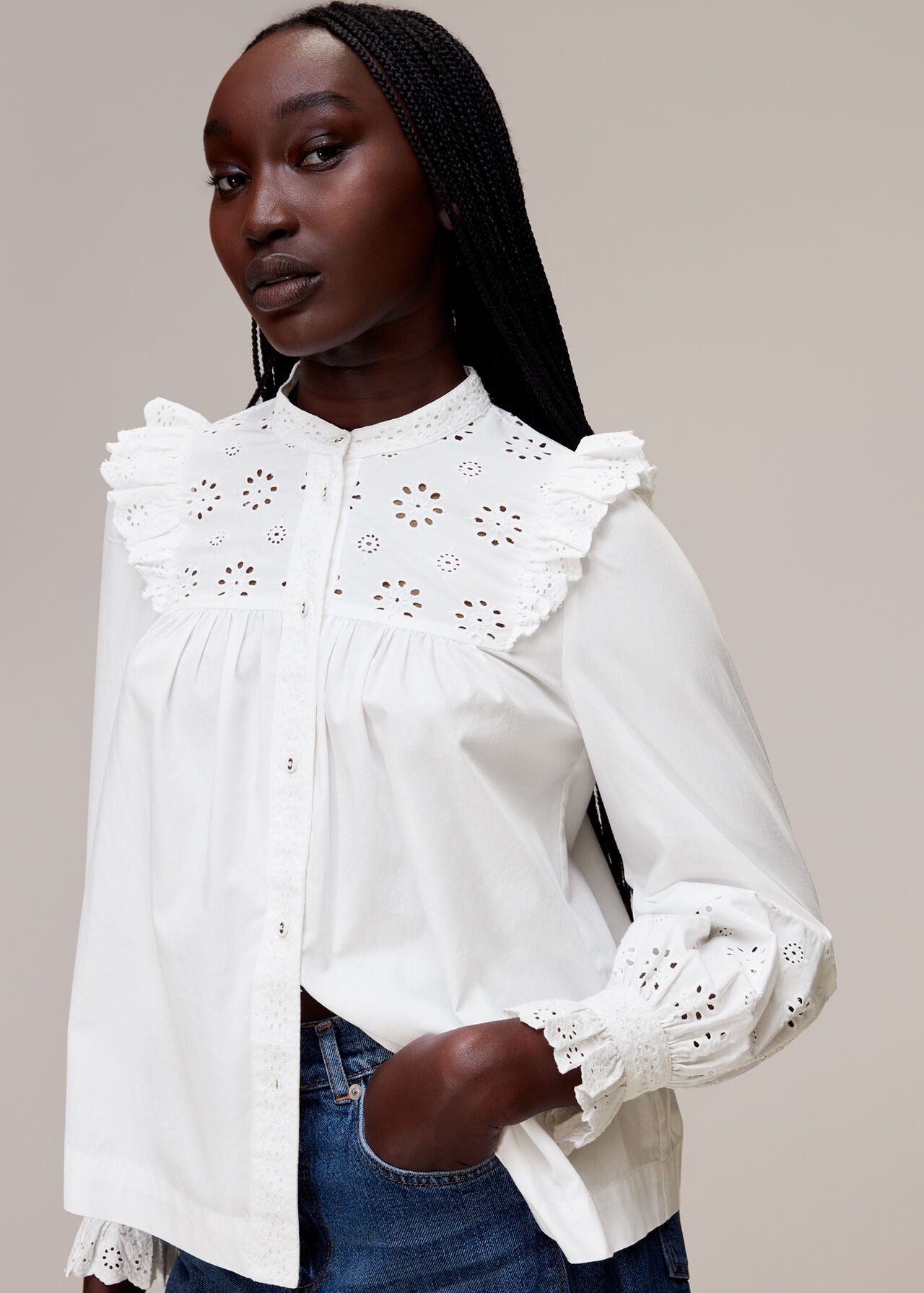 Whistles Broderie Frill Sleeve Top White For The Creators