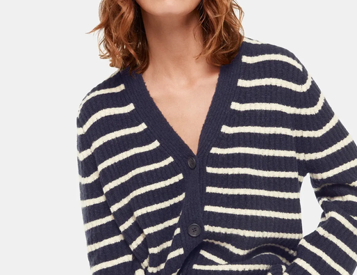 Whistles Wool Mix Stripe Cardigan Navy/Multi 1