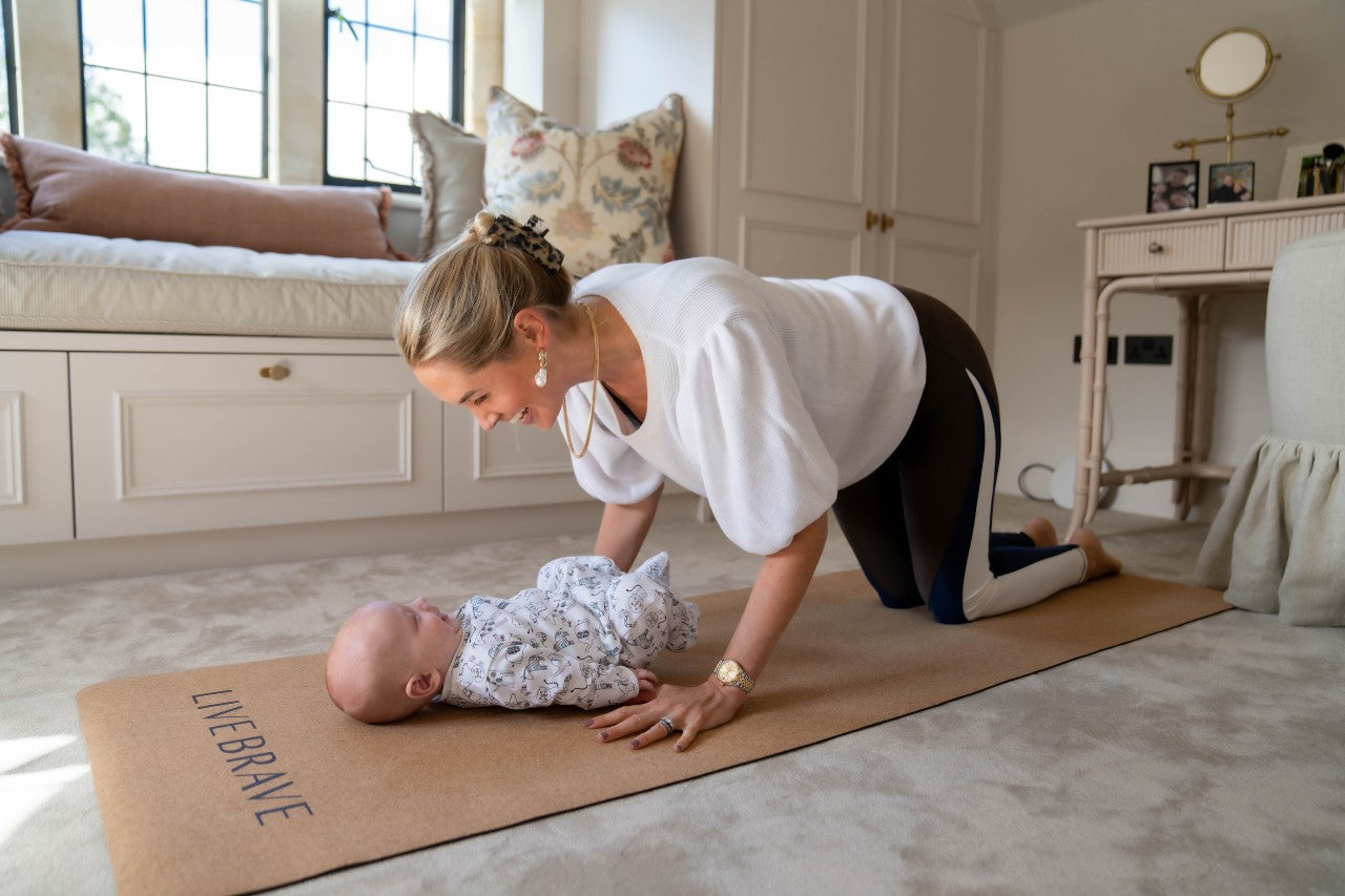 Louise Buttler doing Live Brave pilates with her baby