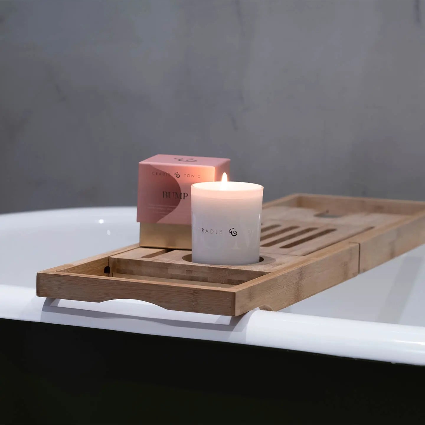candle on bath tray